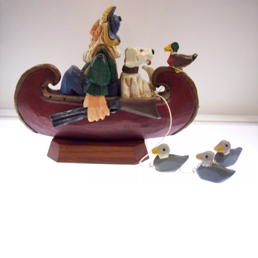 David Frykman The Duck Hunter In Canoe Dog Gun Ducks DF3064 1997 Figurine